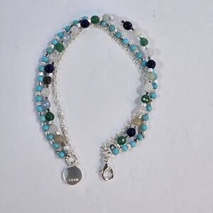 LACN Beaded Bracelet Multi Strand Blue Green White Silver Tone Lobster Clasp